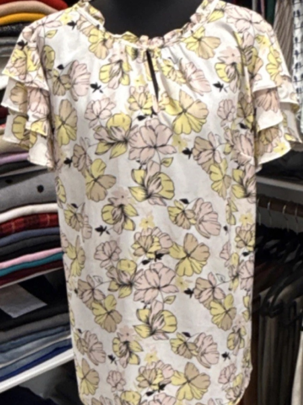 Liz Claiborne Cream Dress with Yellow & Blush Floral Lining
